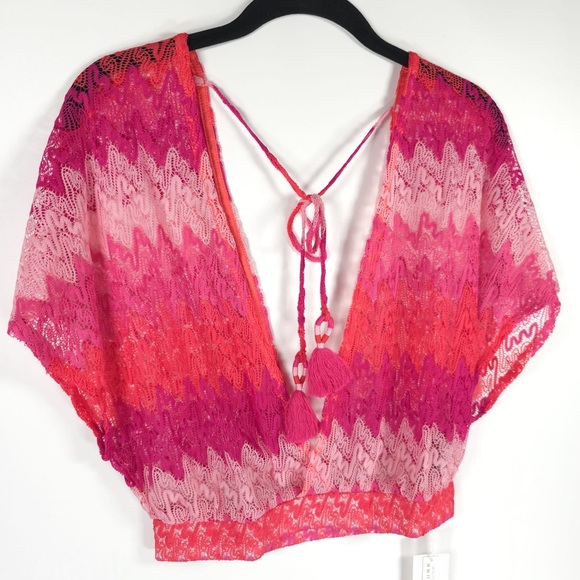 NWT TRINA TURK Cascade Crochet Flutter Sleeve Cover-Up Top Zig Zag Stripes Sz S - Picture 4 of 15